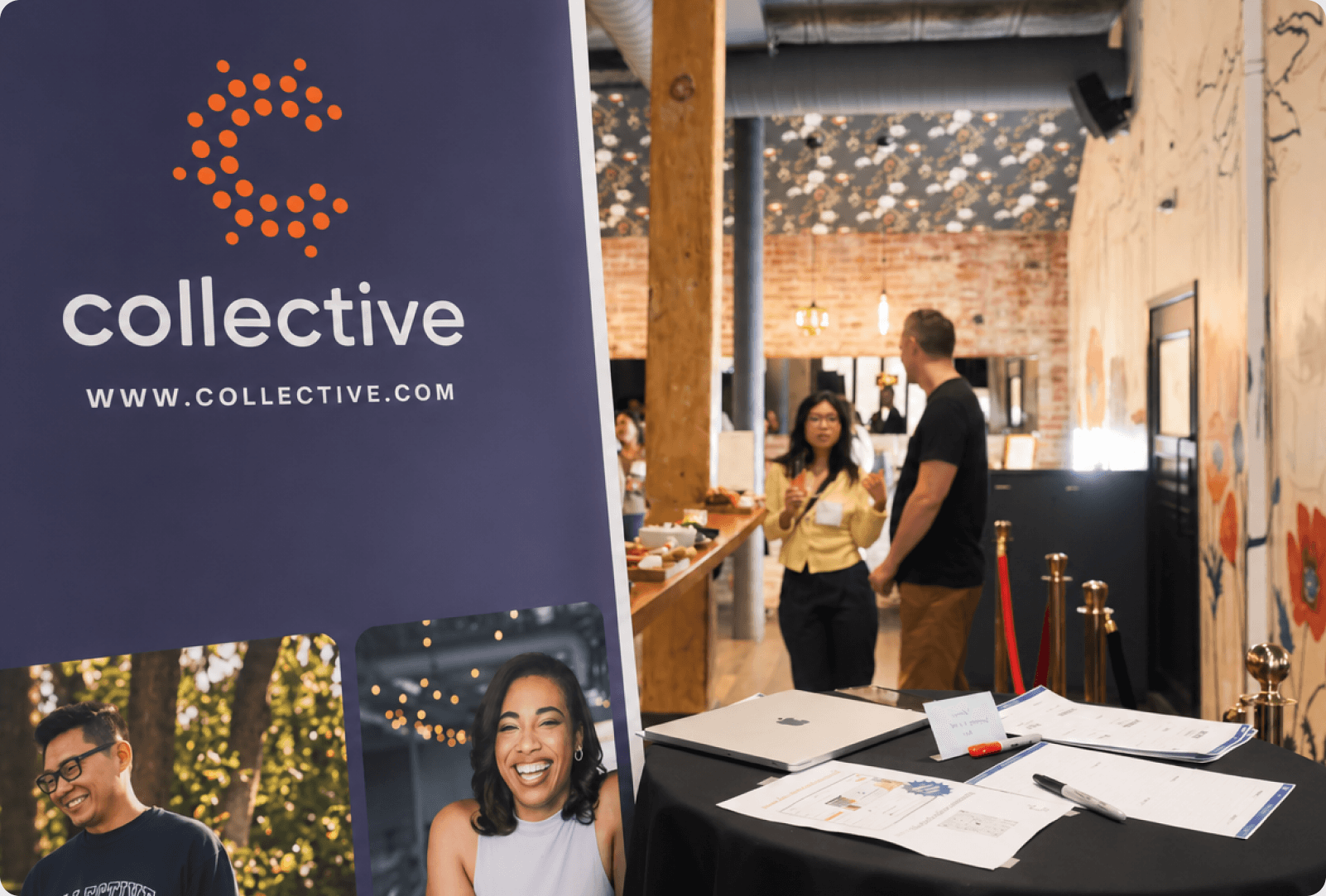 A Collective banner at a community event as guests arrive